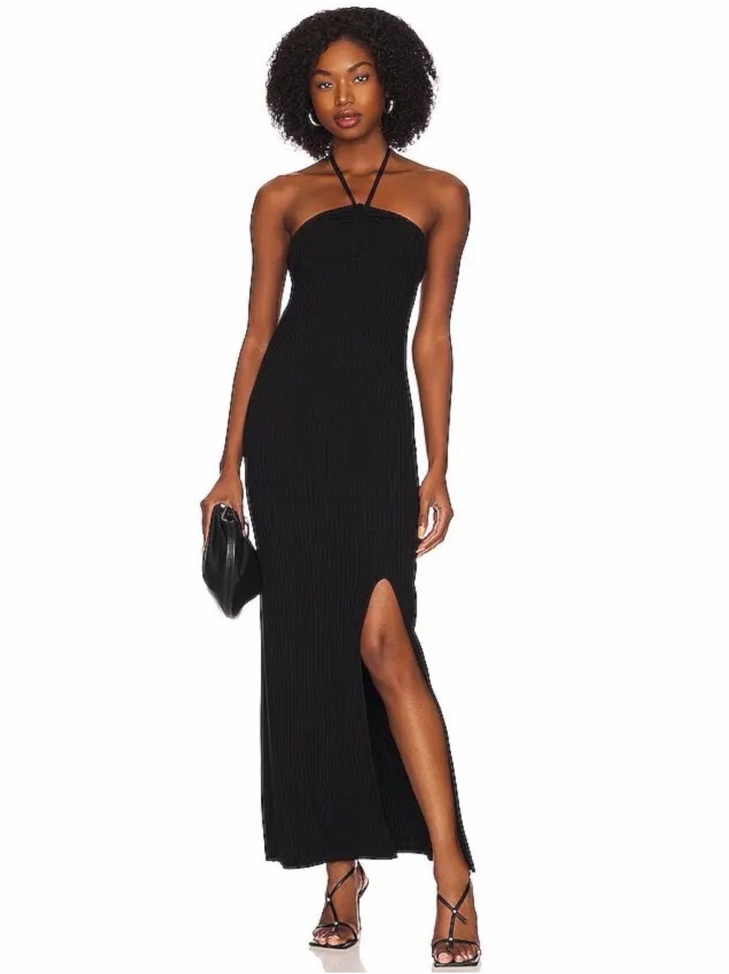 Nwt 1. State Black Ribbed Ruched Halter Maxi Dress Smocked Back Large